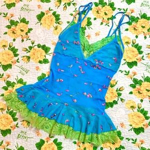 Victorias Secret Blue Green Peplum Embroidery Tank